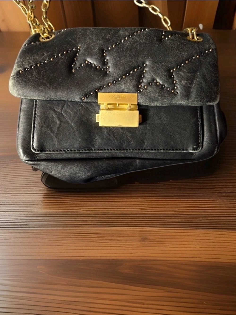 Zadig & Voltaire Black Leather Shoulder Bag with Gold Hardware